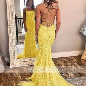 Yellow Lace Prom Dress